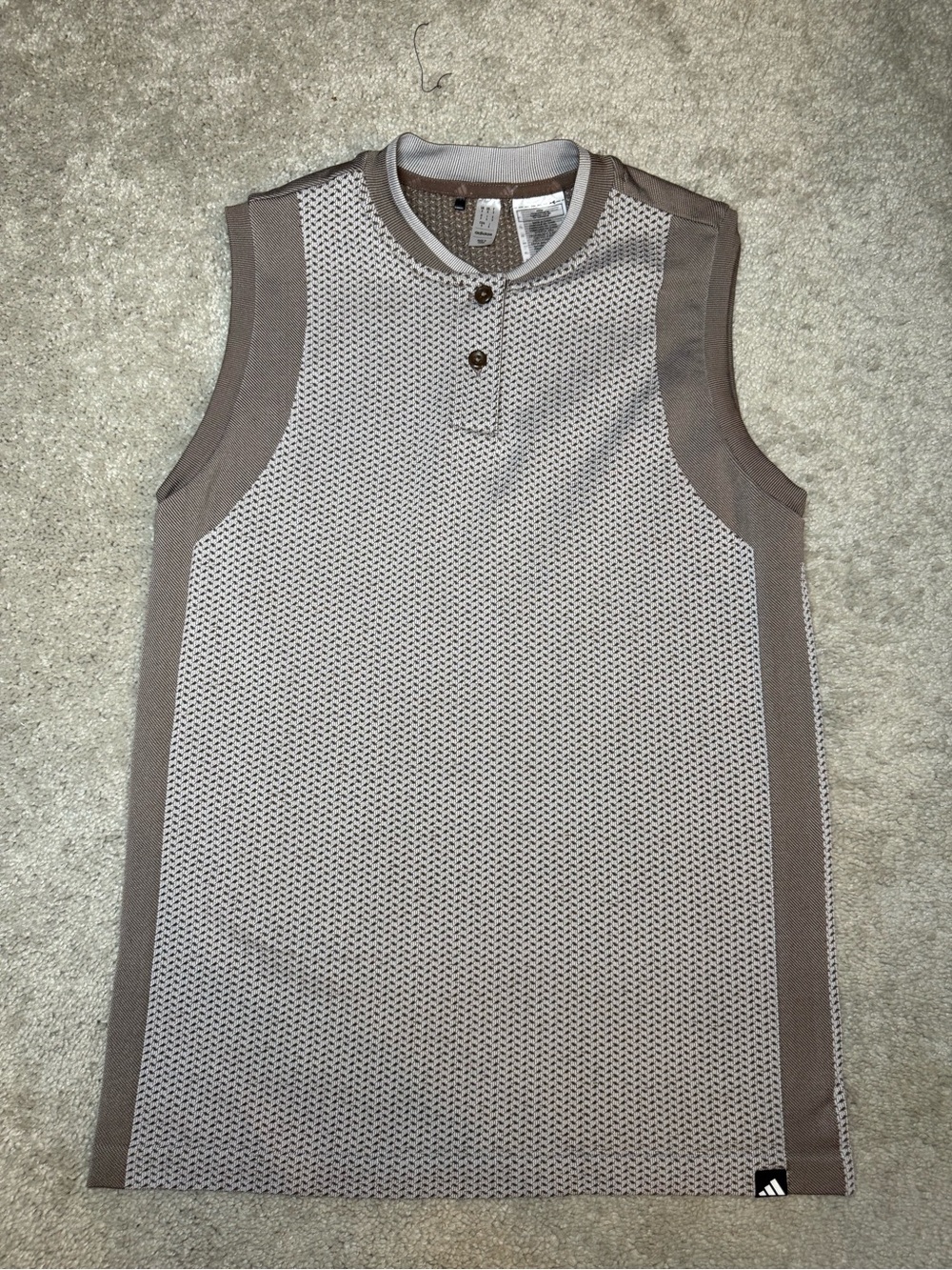 adidas Women’s Sleeveless Mesh Henley Tank in Taupe and Cream